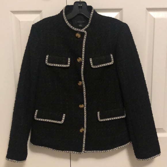 Womens NWT Ann Taylor Black & White Tweed Design Button Up Coat Jacket (Size 4) - Picture 1 of 6